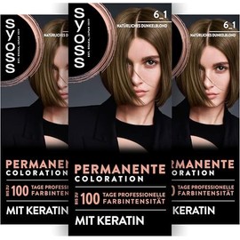 SYOSS Coloration 6_1 Natural Dark Blonde (115 ml), Permanent Colouration with Keratin Gives up to 100 Days of Professional Colour Intensity, 100% Grey Coverage