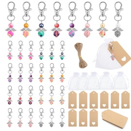 woric Set of 35 Guest Gifts Communion Guardian Angel Pendant with Kraft Paper Pendant Organza Bag Wedding Communion Confirmation Christening Farewell
