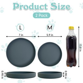 Apatal Silicone Dog Bowl Shallow Cat Food Bowls 7in Flat Puppy Plates Cute Whisker Fatigue Pet Feeding Dishes Set of 2 for Dry and Wet Food Indoor (Round Dark Grey)