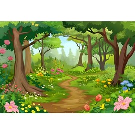 Telón de fondo de tela de dibujos animados de bosque de cuento de hadas, flores de bosque verde del país de las maravillas para baby shower, niños, decoración de fiesta de cumpleaños, accesorios de