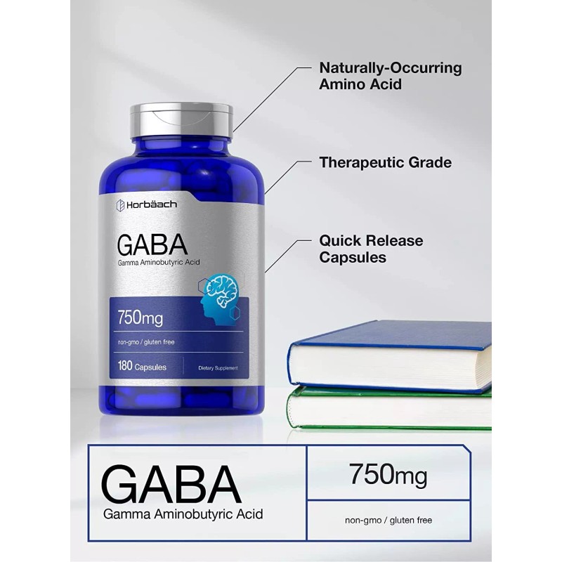 Horbäach GABA 750mg | 180 Capsules | Gamma Aminobutyric Acid