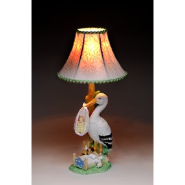 Cosmos Gifts 31633 Porcelain Stork Delivers Baby with Peter Rabbit Night Light Lamp 18" H