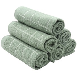 VeraSong Terry Dish Rags Cloths, Green Kitchen Dish Towels,12”x 12”,6 Pack