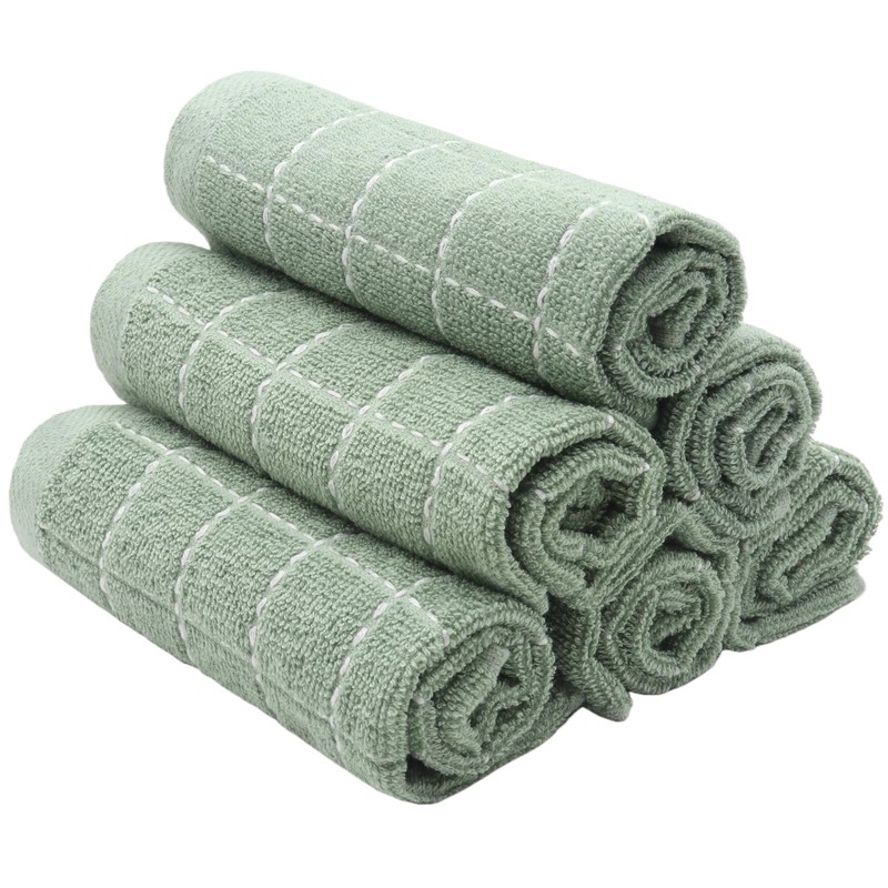 VeraSong Terry Dish Rags Cloths, Green Kitchen Dish Towels,12”x 12”,6