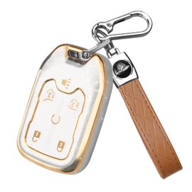 QBUC for Chevy Key Fob Cover, Key Fob Case for Chevy Suburban Tahoe, GMC, Sierra 1500 2500HD, Key Fob Protector for 3500HD 2015 2016 2017 2018 2019 2020 2021 2022 (Silver-Gold, 6 Buttons)