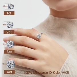 Aurora & Fiori 3CT Round Moissanite Engagement Ring for Women, D Color VVS1 Solitaire Moissanite Ring S925 Sterling Silver with 18K White Gold Plated Size 5.5