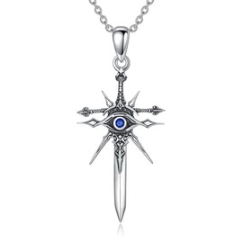 ROMANTICWORK Sword Necklace 925 Sterling Silver Shield/Evil Eye/Angel Wing/Tree of Gondor Pendant Cross Jewellery for Father's Day Birthday Christmas Gifts for Men, Sterling Silver, No Gemstone