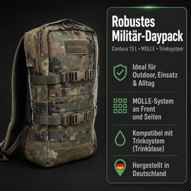 Zentauron Sprinter Pack Robust Daypack Made of Cordura, 13L Volume, Molle Absorption, Ideal as a Hydration Pack for Outdoor, Hiking, Military and Survival