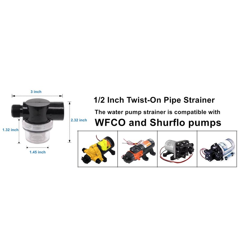 Twist-On Pipe Water Pump Strainer,RV Water Pump Filter Compatible With