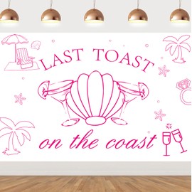JOYMEMO 7x5ft Pink Last Toast on the Coast Bachelorette Backdrop - Coastal Themed Photography Background for Bridal Shower Engagement Wedding, Coastal Beach Nautical Theme Party Supplies