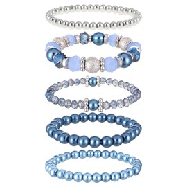 GAUEIOUR 5 Pcs Beaded Bracelets for Women Stackable Boho Style Elastic Crystal Bead Bracelet, Vacation Souvenir Jewelry Set, Women's Fashion Clothing Jewelry Birthday Gift