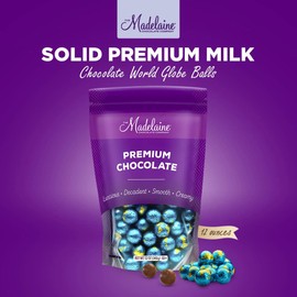 Madelaine Chocolate Premium Milk Chocolate World Globe Balls - 1 Lb Bag Individually Wrapped Candy Foil Map of the World for Earth Day, Memorial Day & World-Themed Parties