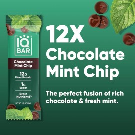 Brain & Body Plant Protein Bars - Chocolate Mint Chip, 12 Pack, Low Sugar Snack