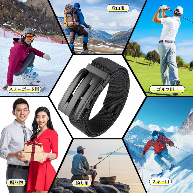 L-Chic Men's Alloy Buckle Belt, No Holes, Large Durability, Nylon