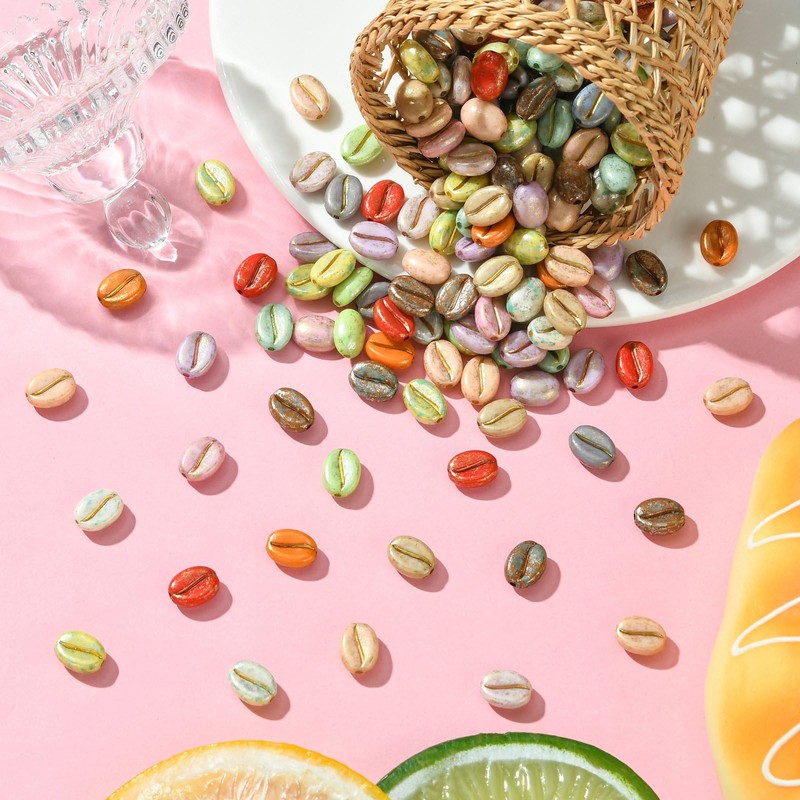Stiesy 200 Pcs Acrylic Coffee Bean Beads Mixed Color Imitation