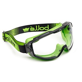 bolle SAFETY Universal Goggles, light weight, anti-scratch, and anti-fog coating - BLACK/GREEN, CLEAR Lens