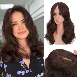 TESS Hair Toppers for Women Clip in Bangs 6"*6"Large Coverage Curly Toppers Hair Pieces for Women with Thinning Hair Hairline Topper for Women 18 Inch Medium Brown