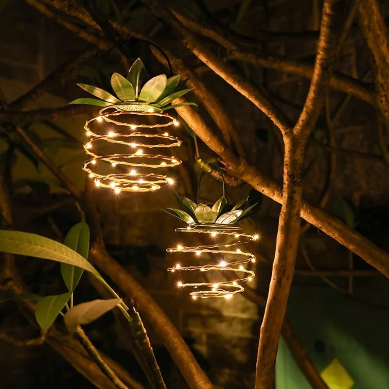 U-Vathing 2Pack 24LEDS Outdoor Solar Pineapple Lights,Waterproof Hanging Solar Lantern