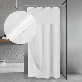 N&Y HOME 48 Inch Waffle Weave Shower Curtain with Snap-in Fabric Liner & 12 Metal Hooks Set - 48" x 72" Shower Stall Size, Hotel Style & Mesh Top Window, Machine Washable - White, 48x72