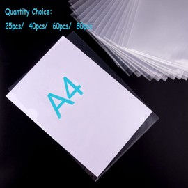 FEPITO 40 Pcs A4 Plastic File Folders Transparent A4 Cut Flush File Wallets Top and Side Opening Plastic Wallets