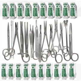 A2Z Stainless Steel 35 Pcs Veterinary Instruments Set Includes Tweezer Forceps Mosquito Hemostats Needle Holder Suture Scissors Scalpel Handle + Extra Blades, Multipurpose Spay Pack Kit- All in ONE