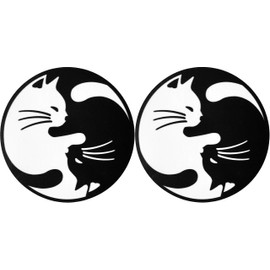 Set 2 pcs. of Papapatch Cat Yin Yang Kung Fu Chinese Tao Balance Sign Vinyl Window Laptop Wall Decor Decal Sticker (STK-CAT-YIN-YANG-S2)