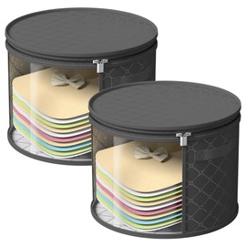 Veki 2pack Clear Hat Organizer for Closet, Hat Boxes for Women Storage With Dustproof Lids, Hat Box for Travel and Storage, Cowboy Hat, Stackable Round Brim Hats Organizer Bag Container (Pure Black)