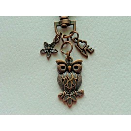 Handmade COPPER OWL LOVERS FLOWER LOVE OWL KEY CHAIN PURSE CLIP BAG CHARM ZIPPER PULL