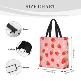 BIFMVOG Tote Bag For women Zipper Large Beach Tote Bag Cute Strawberry Tote Bag Reusable Travel Work Shopping Tote Bag Purse
