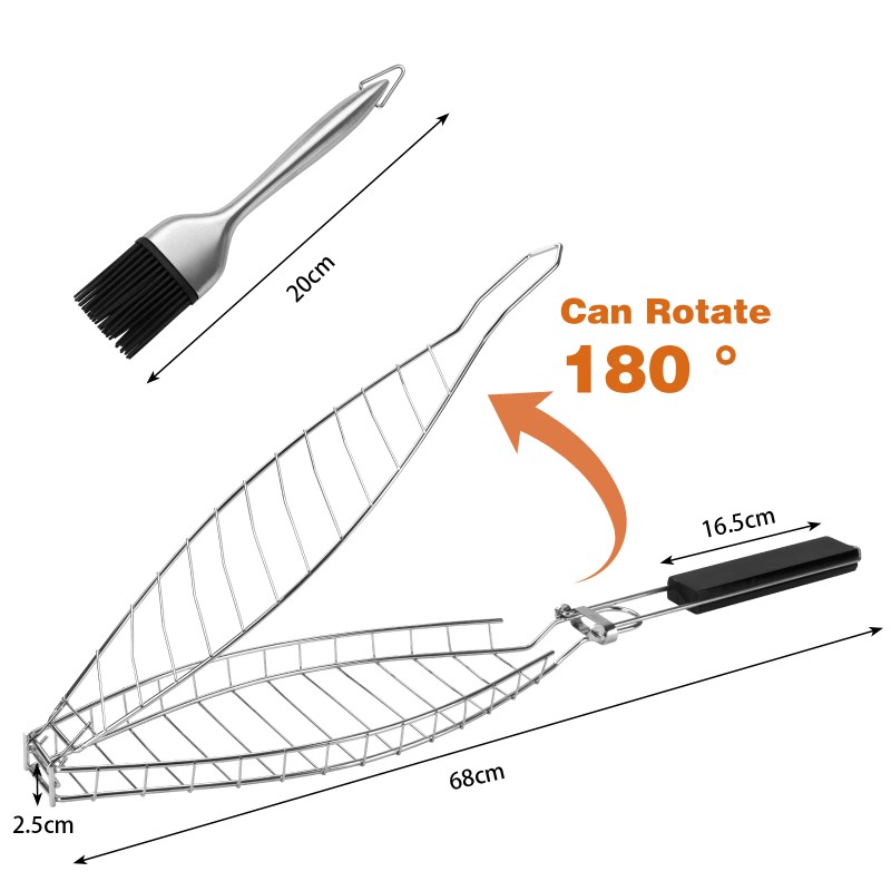 Heavy Duty 430 Stainless Steel Fish Grill Basket With Detachable