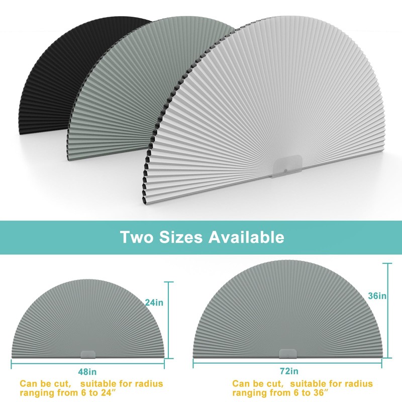 Changshade Arch Window Shades Blackout,Half Moon(Radius:36") Blackout Pleated Window Shades,