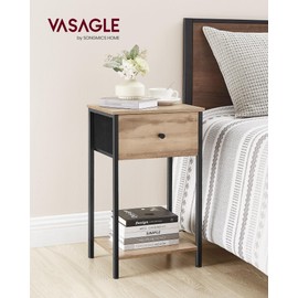 VASAGLE Nightstand, Side Table with Fabric Drawer, 24-Inch Tall End Table with Storage Shelf, Bedroom, Toasted Oak ULGS021B50