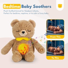 Baby Soothers Breathing Stuffed Animal for Sleep,Baby Plush Sound Machine with Lullaby Music and Mother’s Heartbeat for Newborn,Sleep Buddy Soothing Breathing Stuffed for Anxiety Adults and Kids Bear