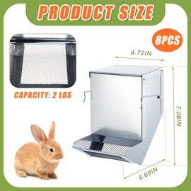 Maxcheck 8 Pcs Rabbit Feeder for Cages Bulk Small Animal Food Dispenser with Lid Metal Rabbit Feeders Outside for Guinea Pig (4.7 Inches,Silver)