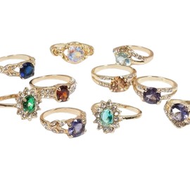 YITANA Fashion Wholesale Lots Bulk Rings Colorful Rhinestone Ring for Boutique Resale (5PCS)