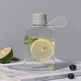 1Pc Slim Square Travel Water Bottle,Flat Drink Cup Water Bottle,Tritan Transparent Flat Water Bottle Small Water Bottle Slim Square Slim Bottle Water Flask,Flat Water Bottle Travel Flask,240ml,Grey