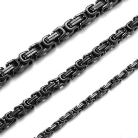 RWQIAN Men's Byzantine Chain Necklace Men's Viking Necklace Byzantine Plate Chain Stainless Steel Silver/Black/Gold 50-70 cm, Stainless Steel