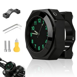 Motorcycle Watch Handlebar, Bicycle Watch for Handlebars with Light Function, Waterproof Bicycle Watch, Aluminium Alloy Motorcycle Handlebar Watch, Motorcycle Clock for Round Tube, Black