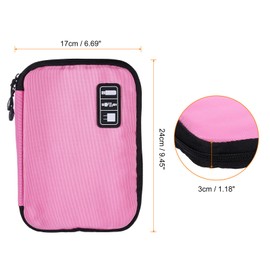 sourcing map Electronics Organizer 9.45" x 6.69" x 1.18" Double Layer Nylon Tech Organizer Travel Case for tech Pouch Cord Organizer Travel Accessories Men Women, Pink