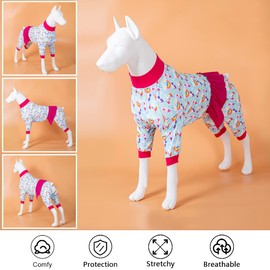LovinPet Large Dog Pjs, Anti Licking Cotton Dog Bodysuit,UV&Post Operative Protection, Lightweight Stretchable Seven-Color Rainbow Castle Prints Large Dog Pajamas as Base Layer Shirt for Dog Dresses L