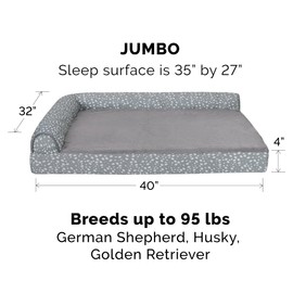 Furhaven Orthopedic Dog Bed for Large Dogs w/ Removable Bolsters & Washable Cover, For Dogs Up to 95 lbs - Plush & Almond Print L Shaped Chaise - Gray Almonds, Jumbo/XL