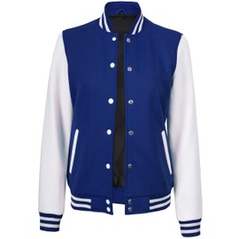 Decrum Royal Blue And White Women Letterman Jacket | [40056171] Plain White Sleeve, XS