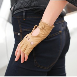 NappaNovum Women Classic Fingerless Nappa Leather Driving Gloves Lambskin Fitness Outdoor Unlined Gloves