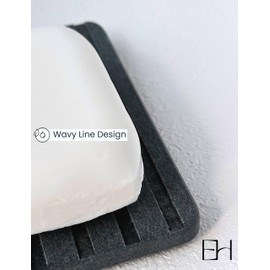 EXCHUES Diatomite Soap Dish, Drying Stone Tray, Kitchen Sponge Soap Holder Dispenser Fast Drying Dish Rack for Bathroom Shower (Silicone Feet, Gray)