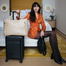 ELLE Roamer 24L Vegan Leather Weekender Tote Bag (Black 3 Piece Set)