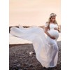 ZIUMUDY Maternity Chiffon Mermaid Gown Off Shoulder Dropped Sleeve Fitted