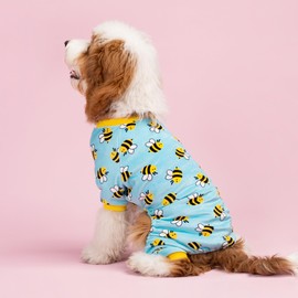 Fitwarm Funny Bee Fleece Dog Pajamas, Warm Winter Dog Clothes for Small Dogs Boy Girl, Cozy Pet Onesie with Feet, Light Blue, Small