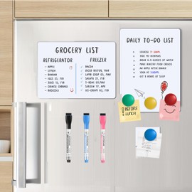 Magnetic Fridge Whiteboard Set: Dry Erase White Board (12X8"), Magnets ( Bonus), Markers & Erasers