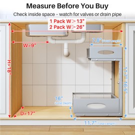 Under Sink Organizer, 2 Tier Pull Out Under Cabinet Organizer Shelf with Pad for Framed Cabinets, Metal Slide Out Under Sink Storage, Mesh Sliding Drawers for Kitchen Bathroom Laundry(Grey, 1 Pack)