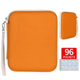 Card Holder for Yoto Cards - 96 Pockets for Yoto Player & Mini Audiobook Cards & Soft Portable Folder with Zipper, Card Binder Holder with 12 Removable Sleeves (Orange)